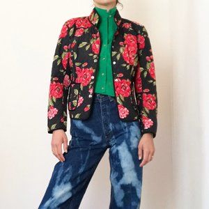 Funky Floral Quilted Button Up Jacket S